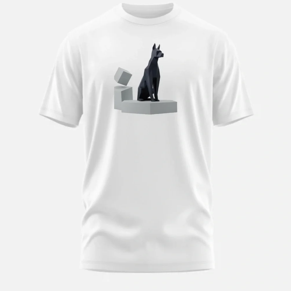 White Cat-Themed T-Shirt with Black Cat Design